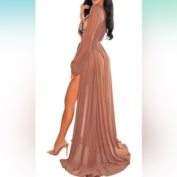 Women's Long Sleeve Flowy Maxi Swimsuit Tie Front Robe Cover Up size small - Picture 2 of 5